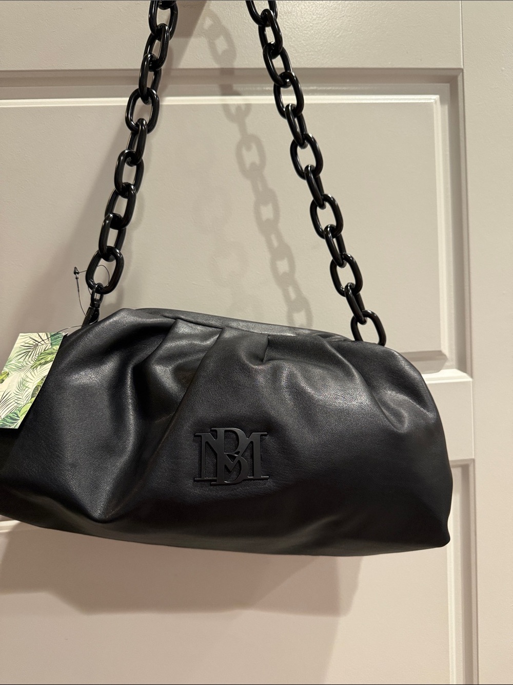 Badgley Mischka black vegan leather Logo Chain-Handle Shoulder Bag